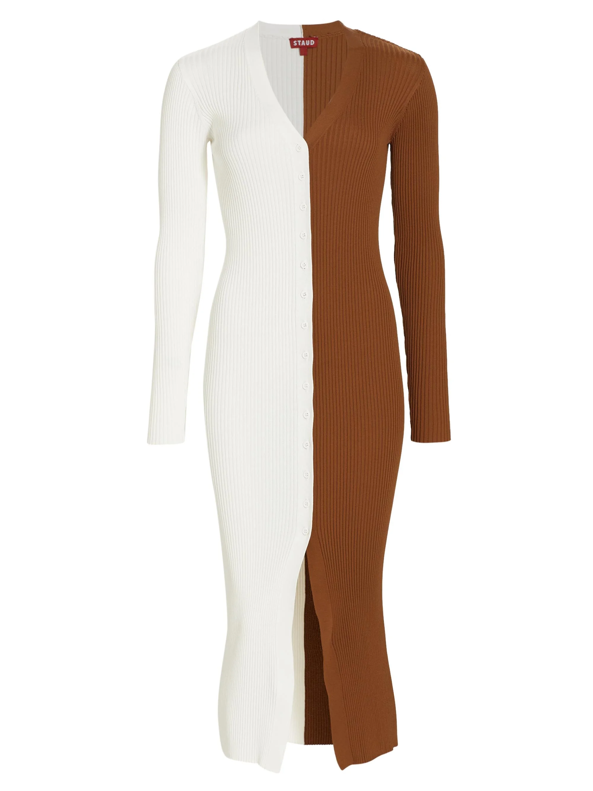 STAUD Women's Shoko Colorblock Body-Con Sweaterdress - Tan White