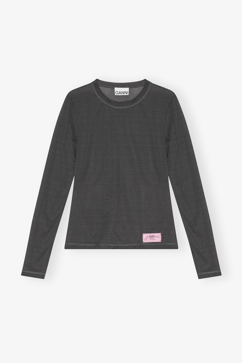 블랙 SHEER MESH JERSEY 롱 슬리브 탑 1