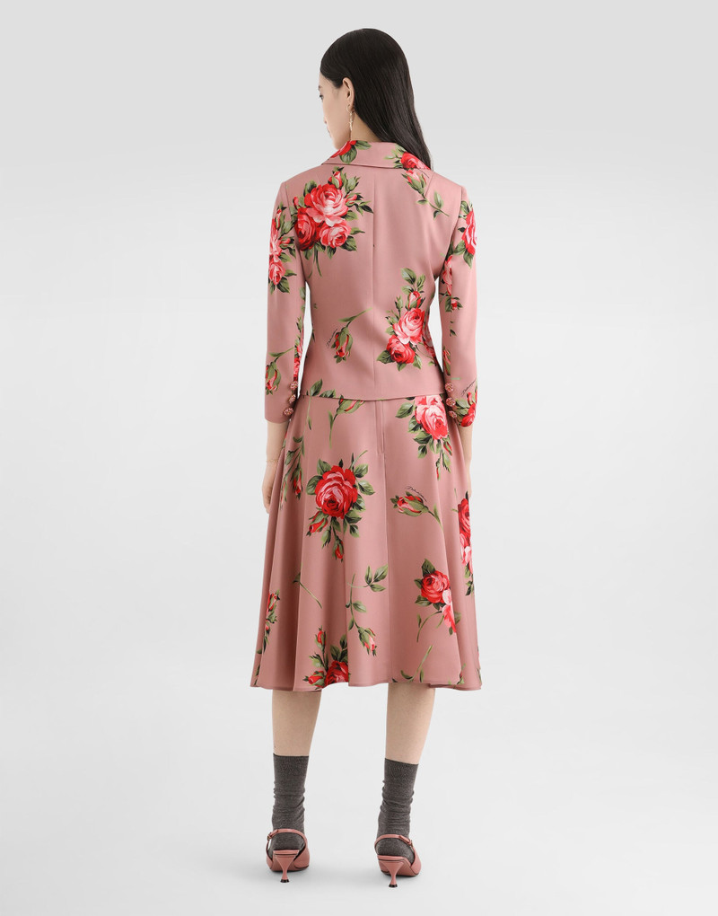 Rose bouquet-print charmeuse single-breasted jacket 3