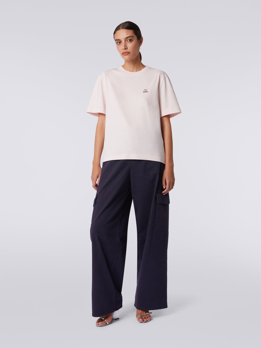 Crew-neck cotton T-shirt with embroidery and logo - 2
