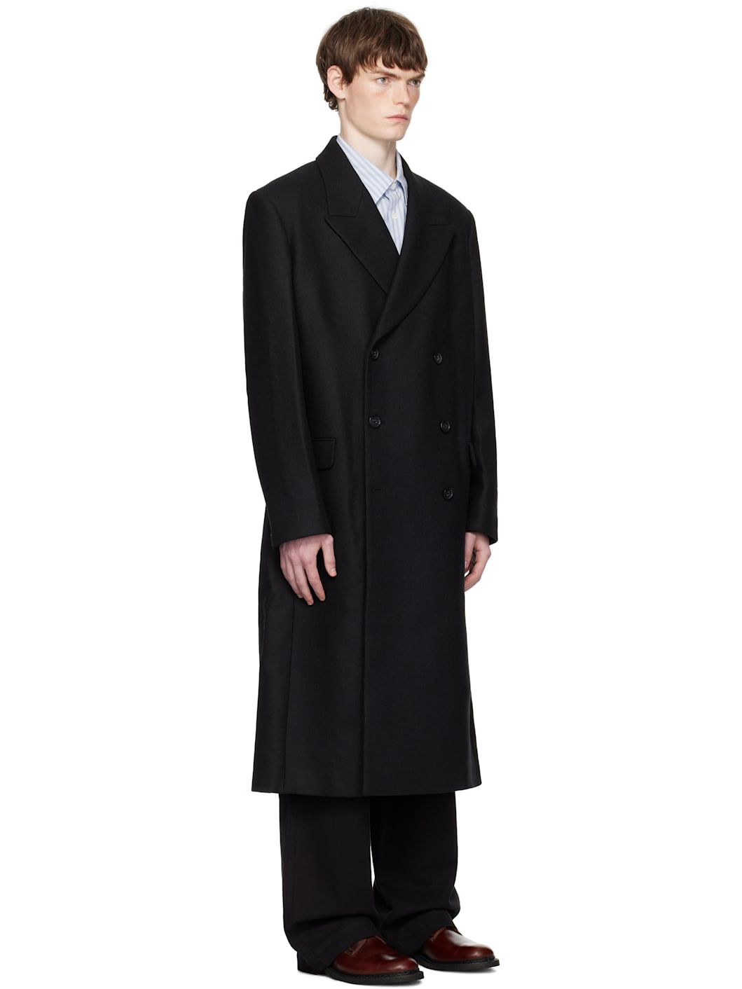 Black Relaxed Double Breasted Coat - 2