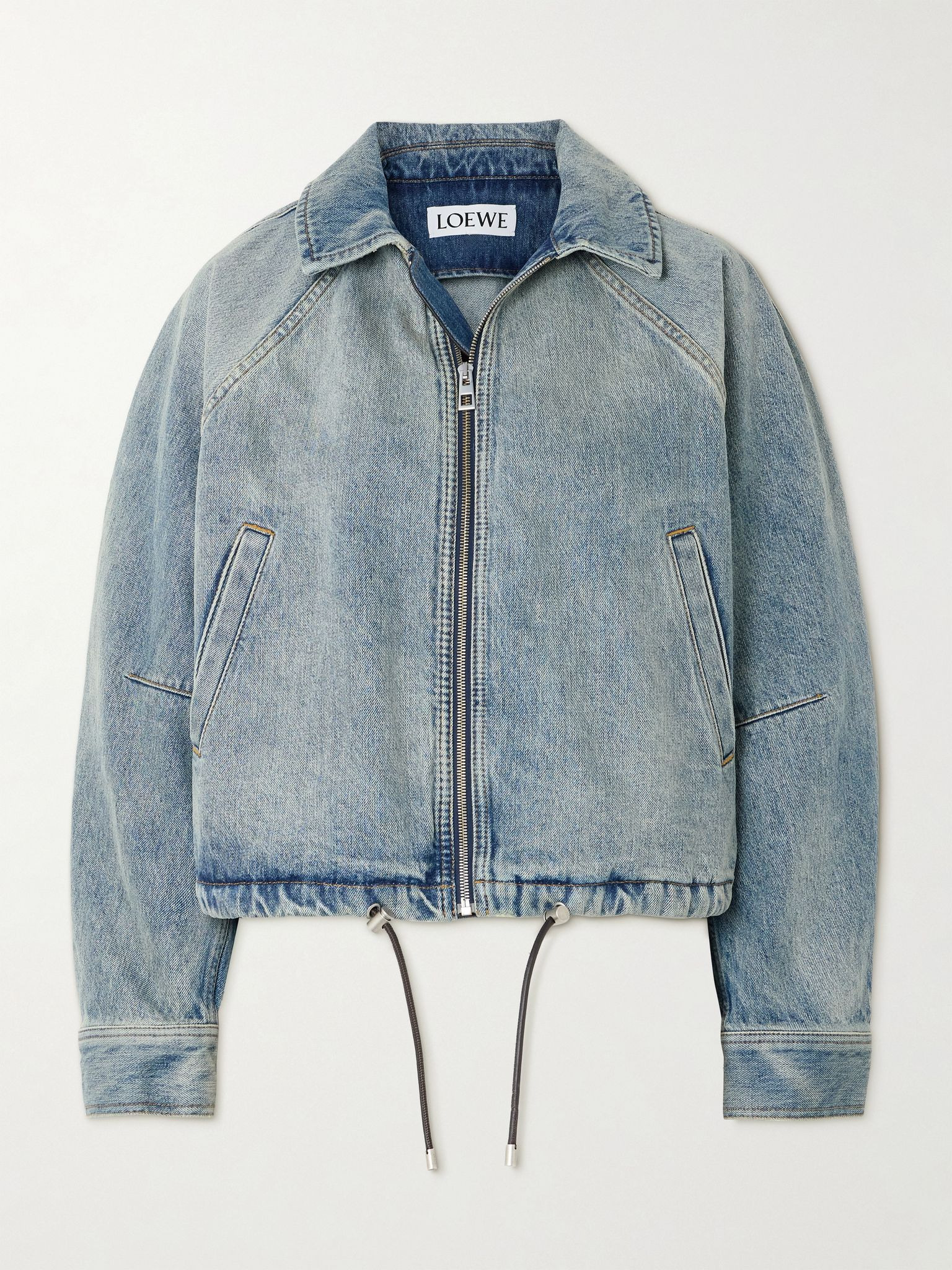 Leather-trimmed denim bomber jacket Blue - 1