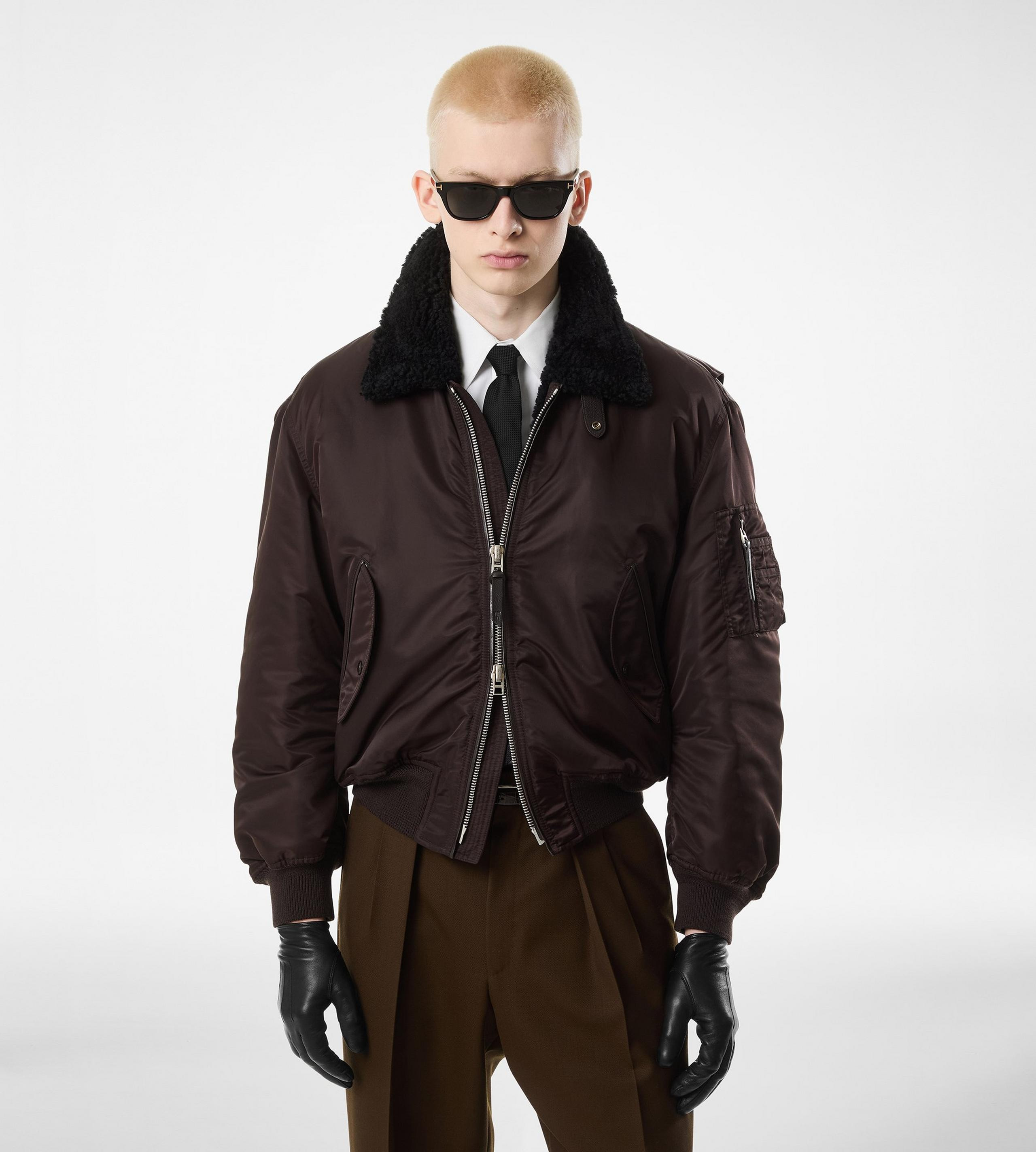 NYLON SHEARLING COLLAR FLIGHT BOMBER - 3