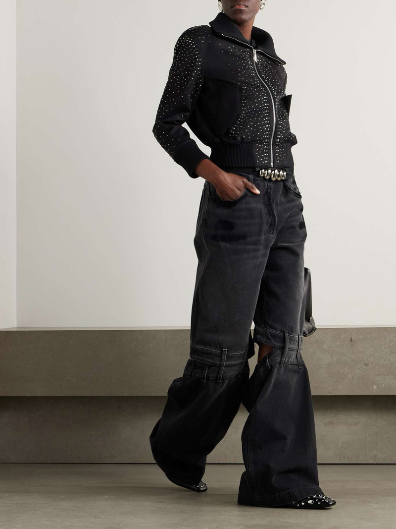 THE ATTICO Crystal-embellished twill bomber jacket Black outlook