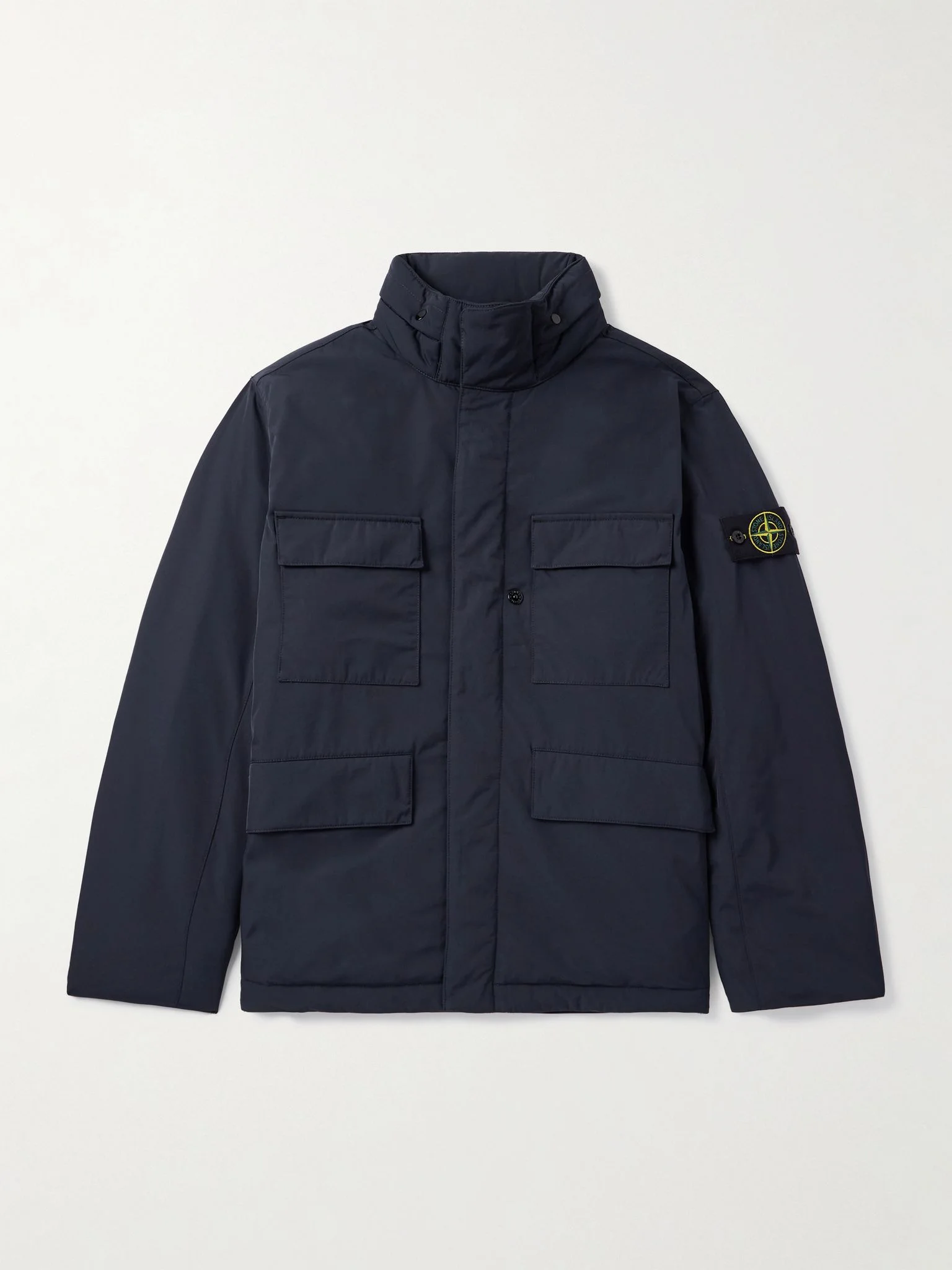 Logo-Appliquéd Padded Micro Twill Hooded Field Jacket Navy - 1