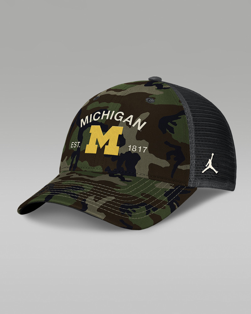 Michigan 2025 Military Appreciation Rise Men's Jordan Brand College Trucker Adjustable Hat 1