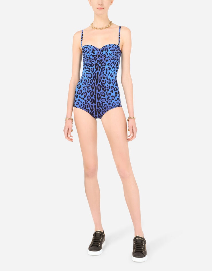 Neon leopard-print one-piece balconette swimsuit - 2