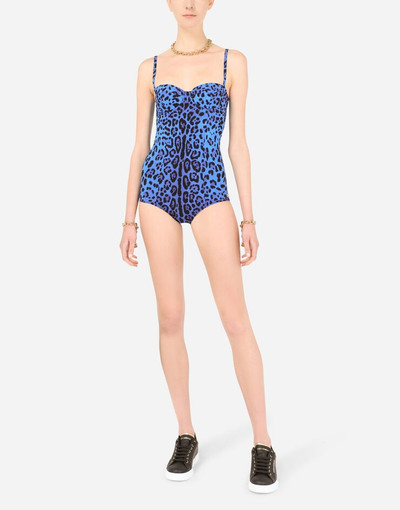 Dolce & Gabbana Neon leopard-print one-piece balconette swimsuit outlook