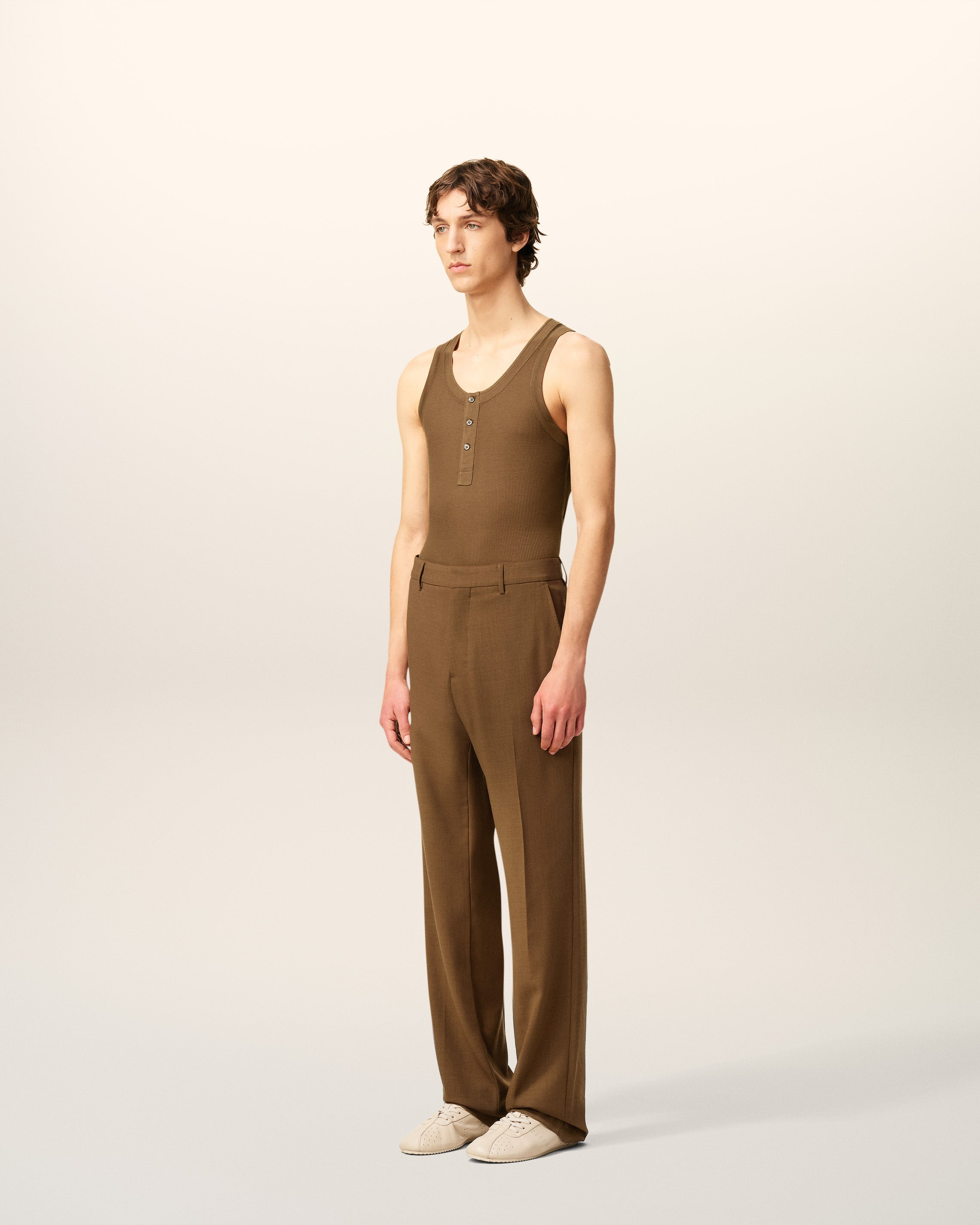 BROWN WOOL STRAIGHT TROUSERS - 6