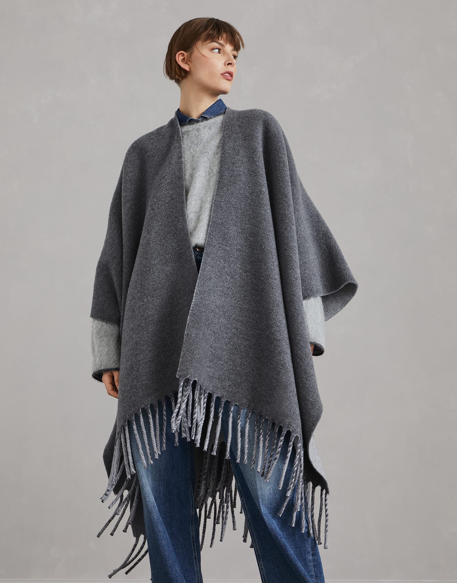 Wool and cashmere double knit poncho - 1