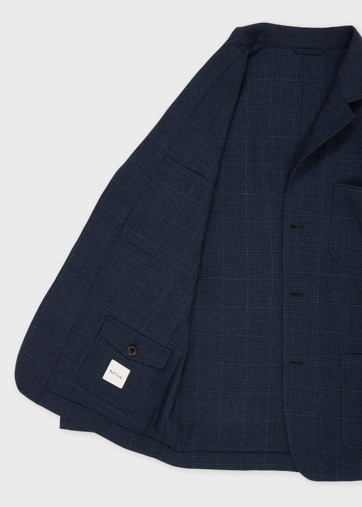 Navy Check Stretch-Wool Patch-Pocket Blazer - 4