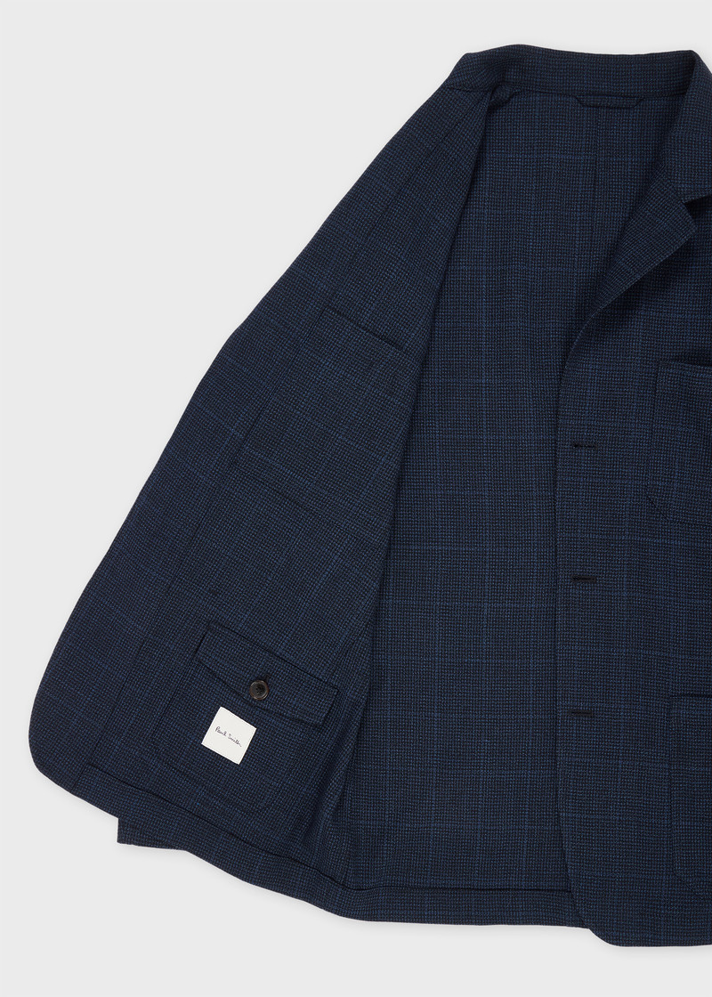 Navy Check Stretch-Wool Patch-Pocket Blazer 4