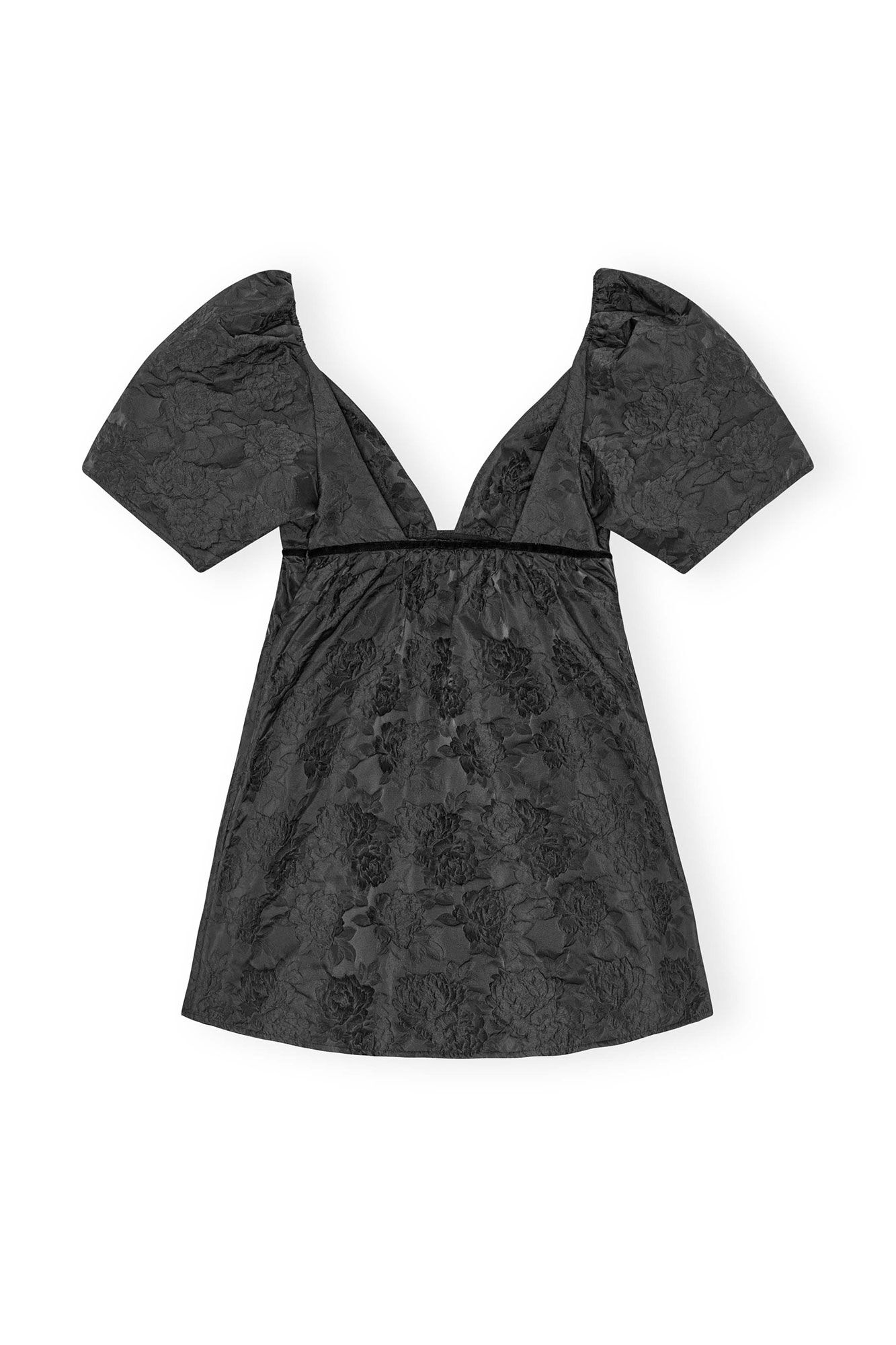 BLACK BOTANICAL JACQUARD MINI DRESS - 1