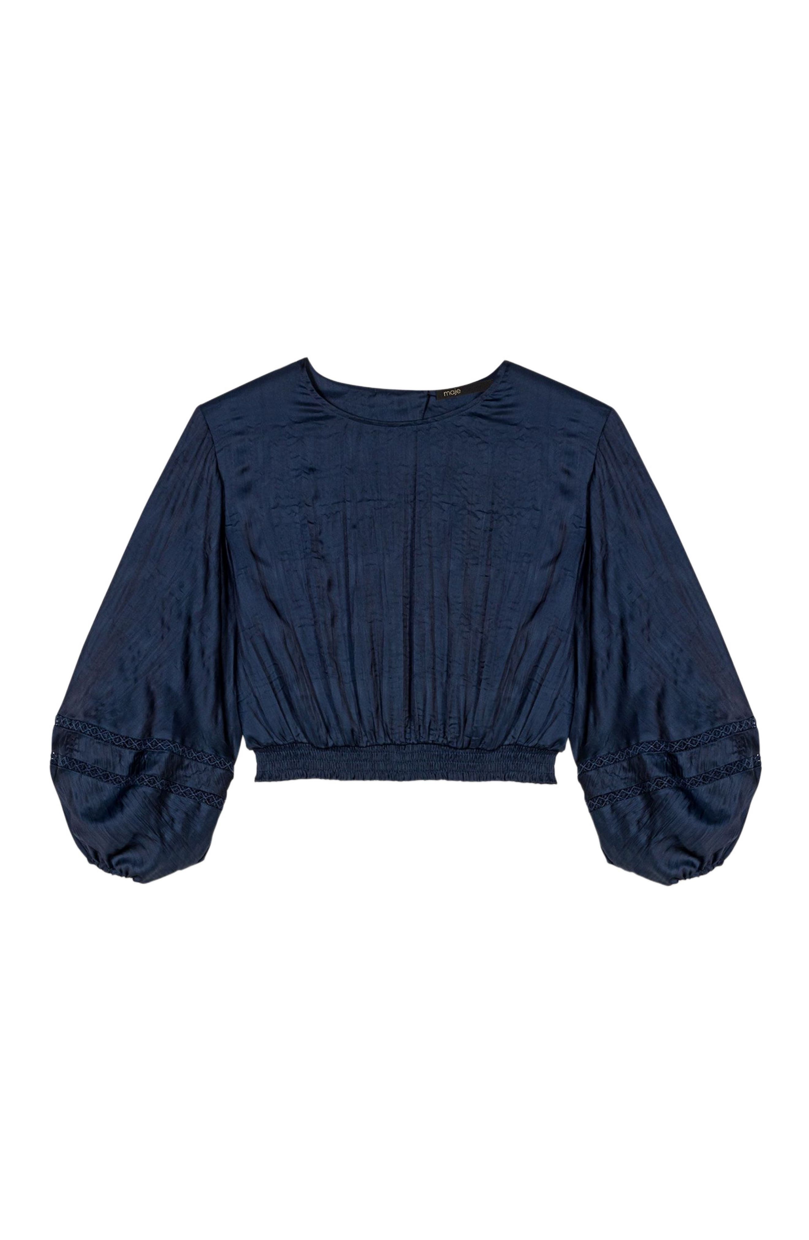 maje Satin-look short top in Navy at Nordstrom - 6