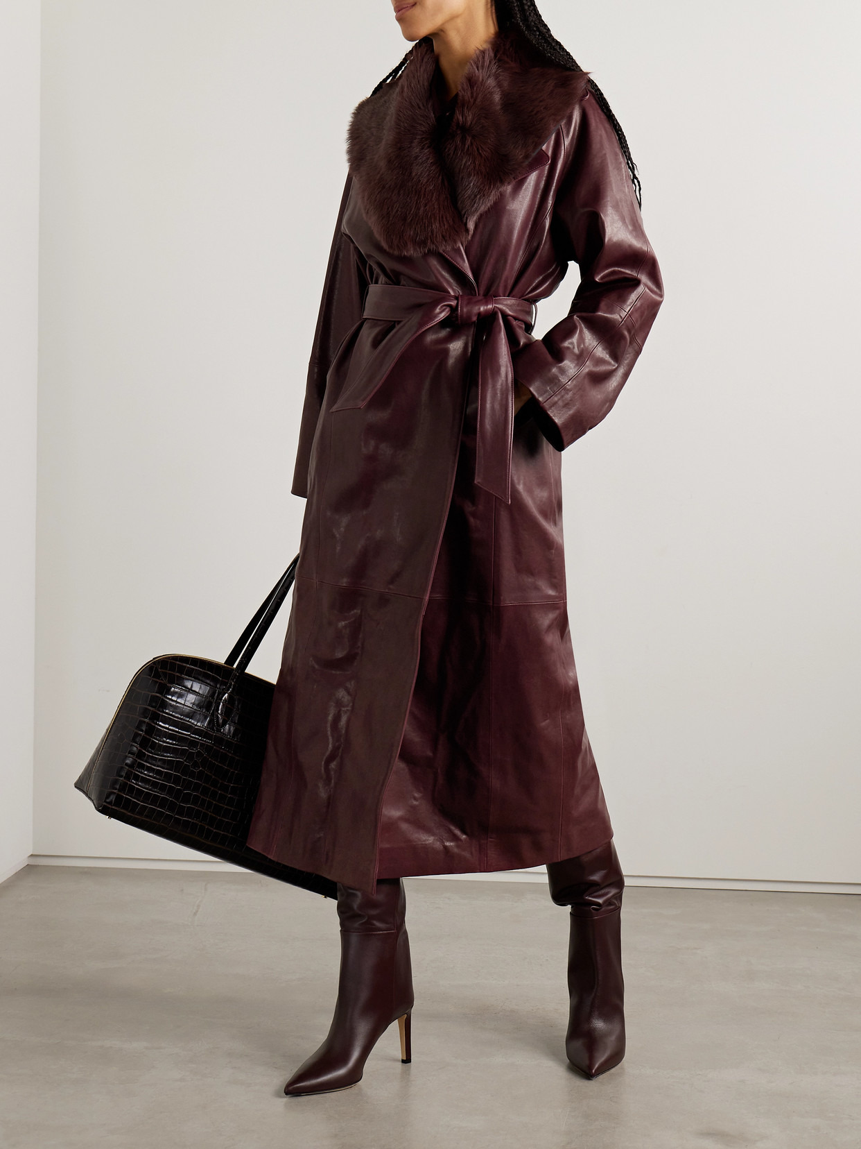 Briona Belted Shearling-trimmed Leather Coat - 2