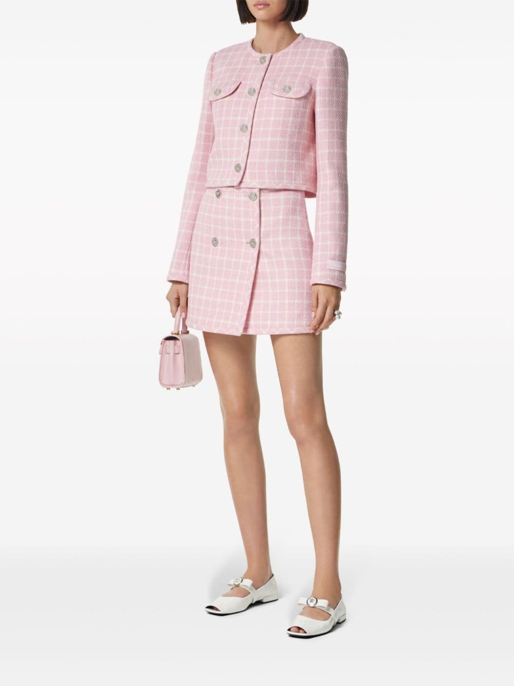Medusa Head-buttons checked cropped jacket - 2