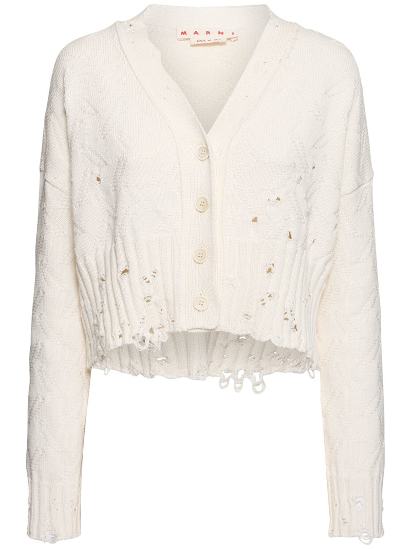 Marni 3d disheveled jacquard cotton cardigan | luisaviaroma