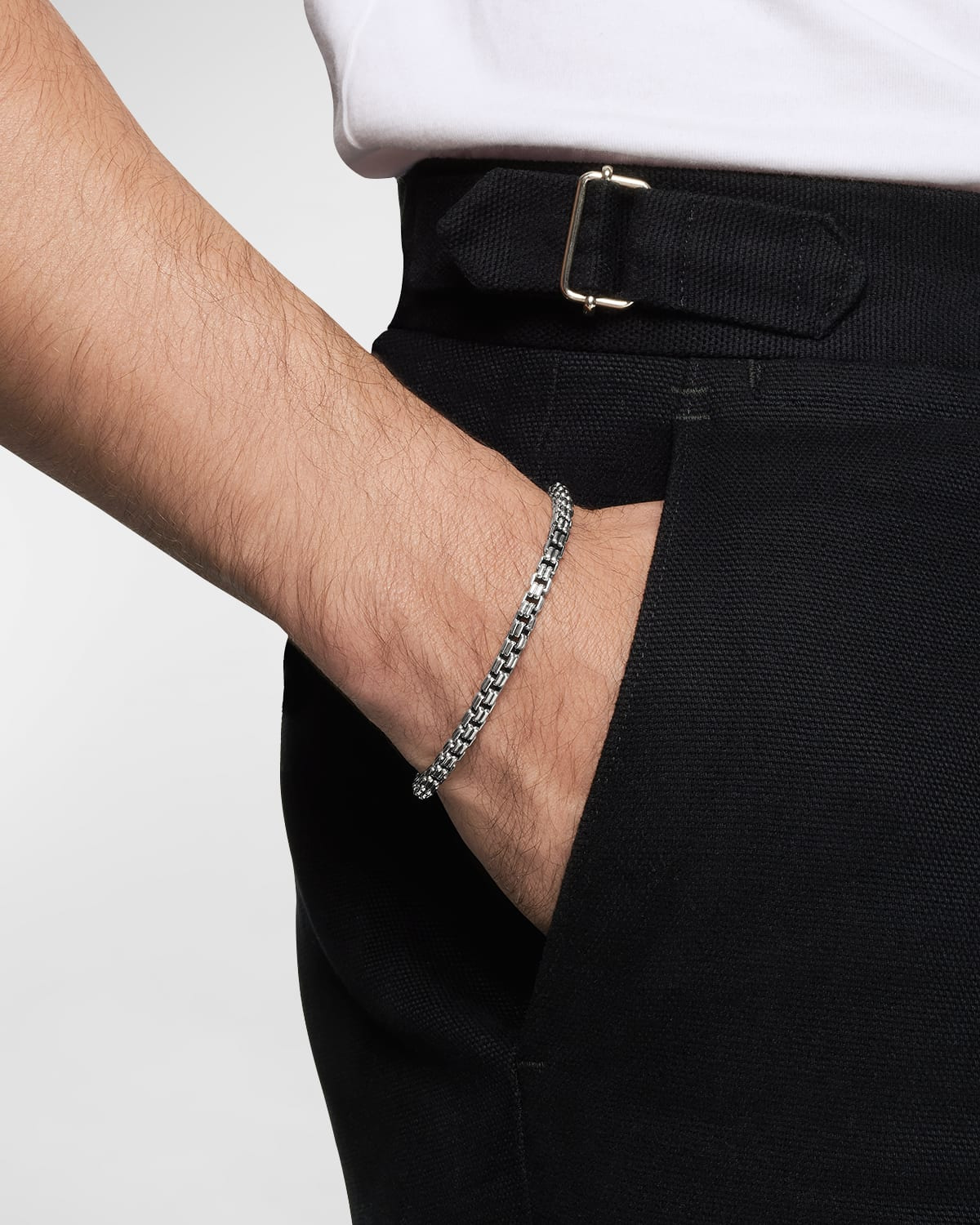 Men's Double Box Chain Bracelet in Silver, 4mm - 7