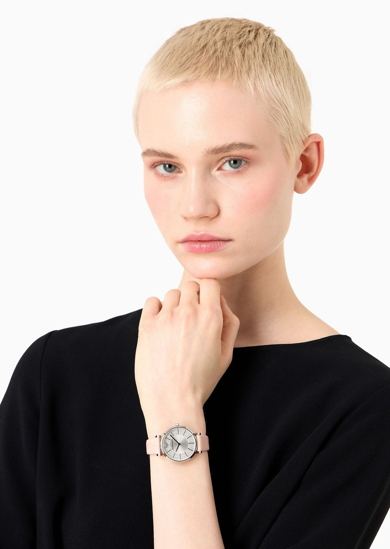 Two-hand pink leather watch 3