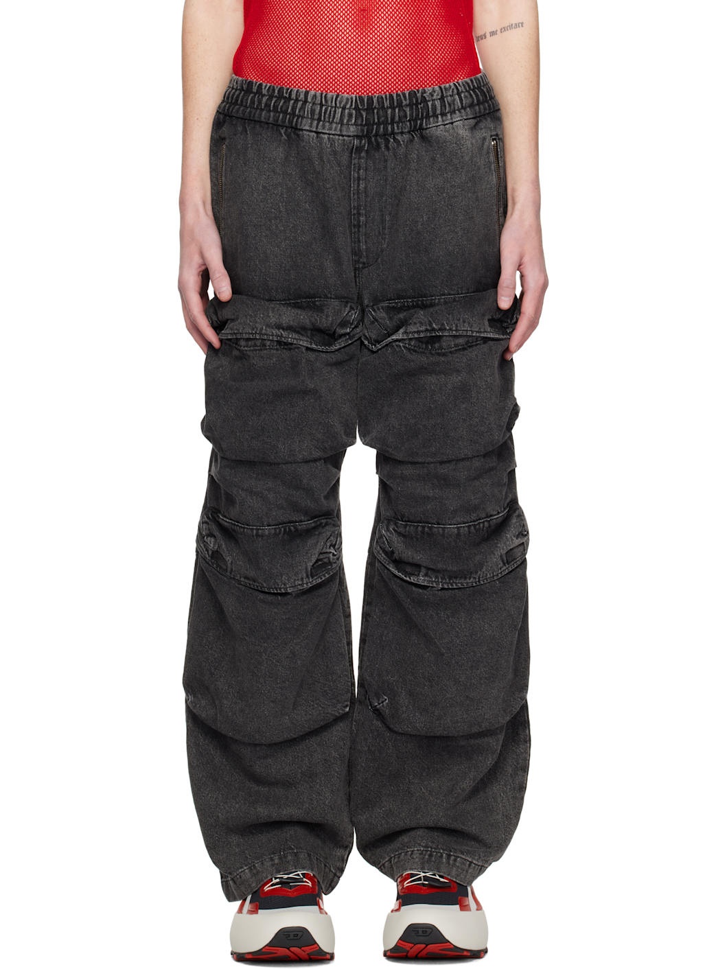 Black D-Baertson-S Denim Cargo Pants - 1