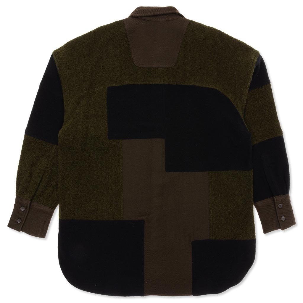 AMBUSH WOVEN FLEECE PATCHWORK SHIRT - DARK GREEN - 2