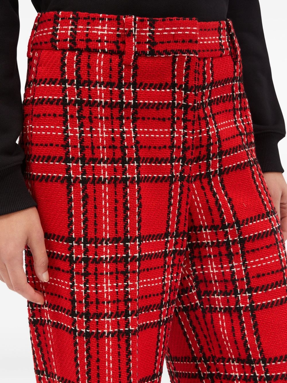 plaid fringed straight trousers - 5