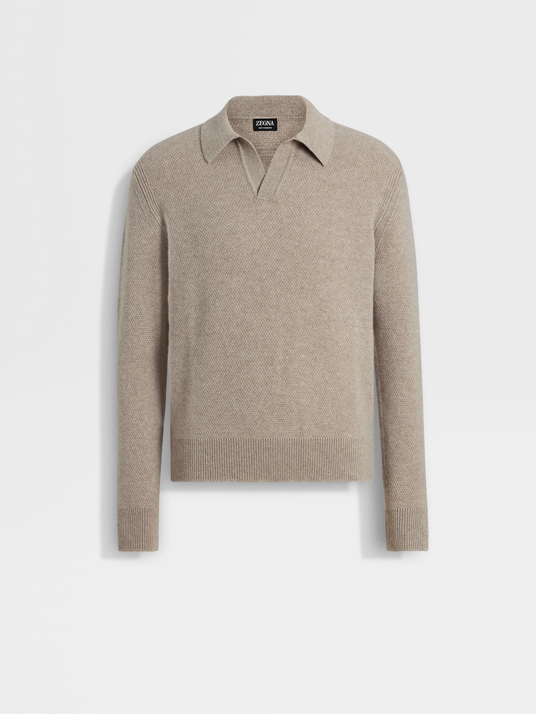 LIGHT TAUPE MÉLANGE OASI CASHMERE POLO SHIRT - 1