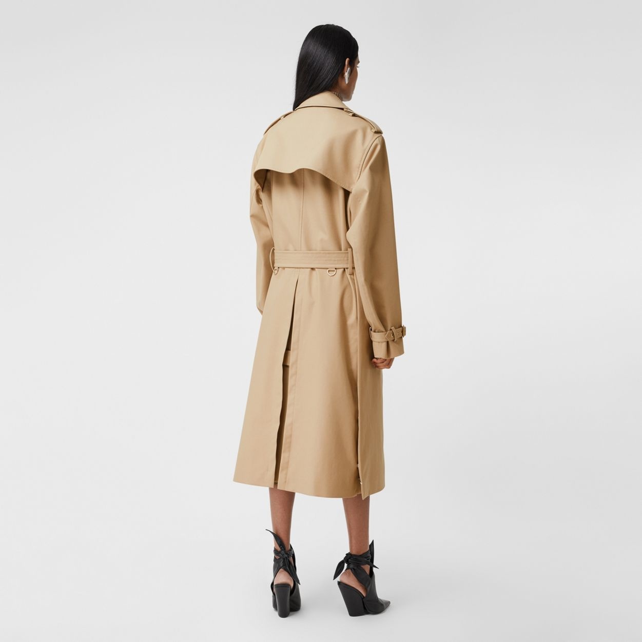 Check Panel Gabardine Loop-back Trench Coat - 4