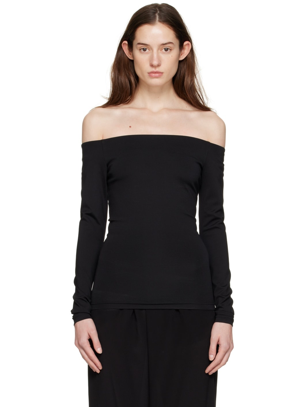 Black Off-The-Shoulder Long Sleeve T-Shirt - 1