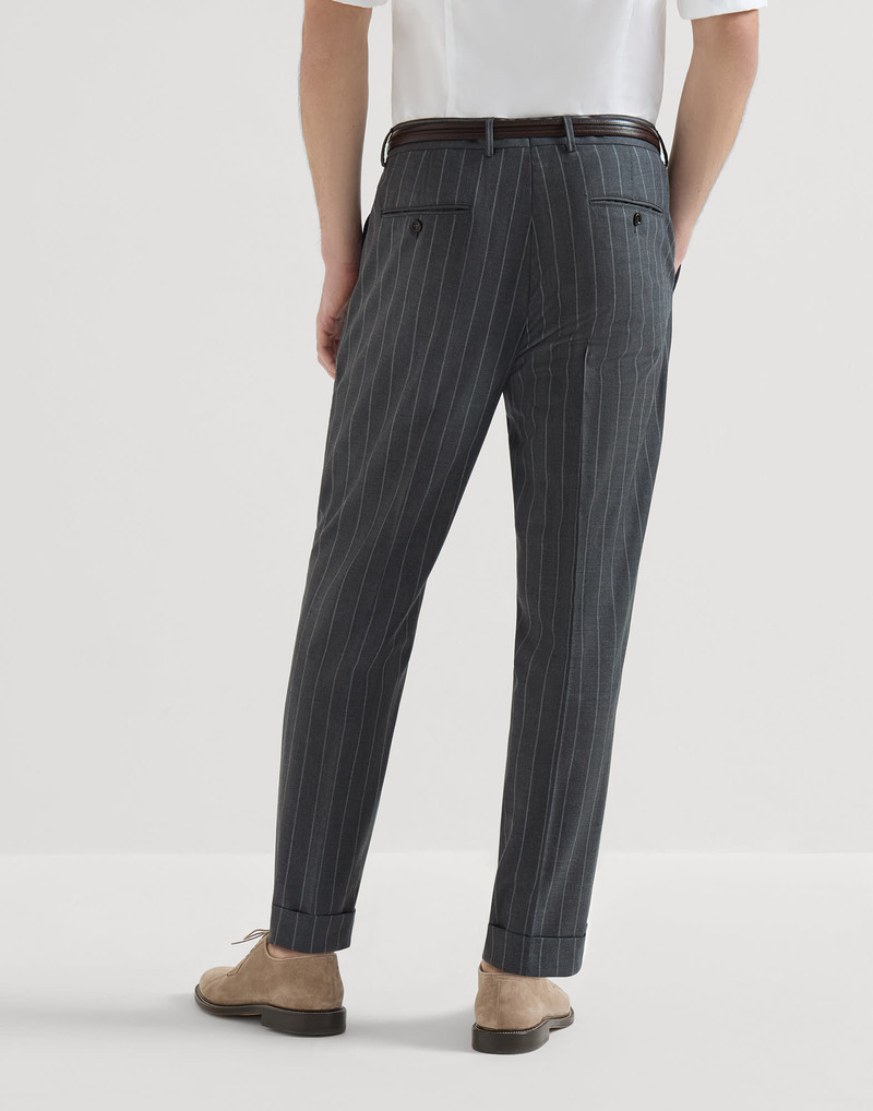 Super 150s virgin wool wide chalk stripe batavia trousers 3