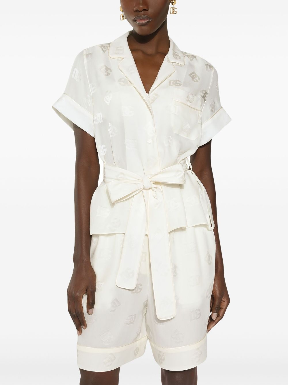 monogram-jacquard tied-waist shirt - 5