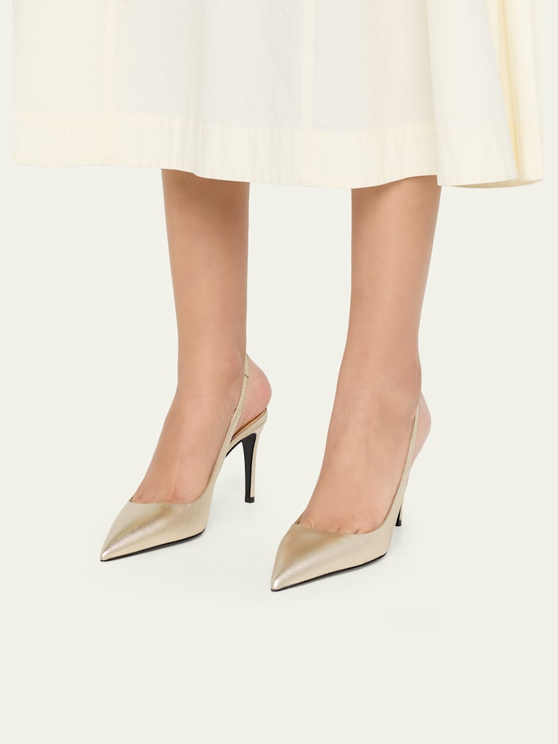 Prada 90mm Saffiano Metallic Leather Slingback Pumps outlook