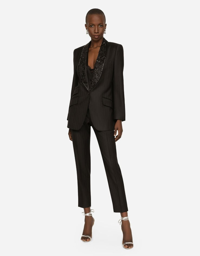 Single-breasted pinstripe jacket with embroidery 4