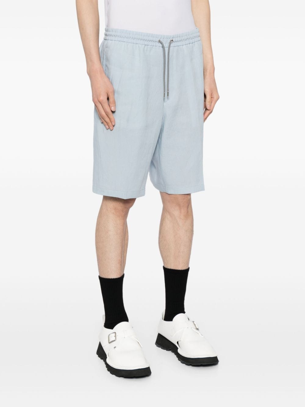 drawstring-waist linen shorts - 3