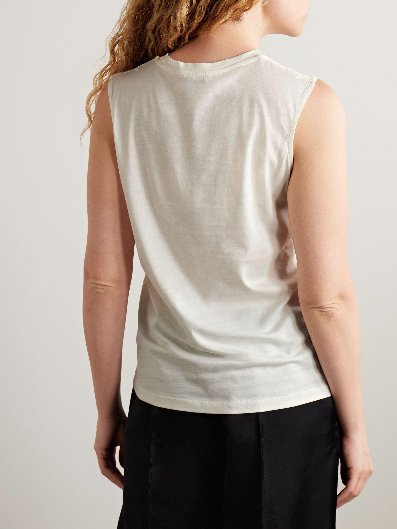 Cotton and silk-blend jersey tank Ivory - 4