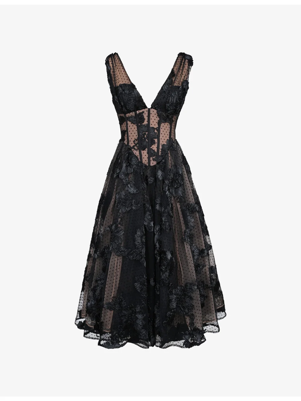 Sianna Plunge-Neck Embroidered Woven Midi Dress - 1