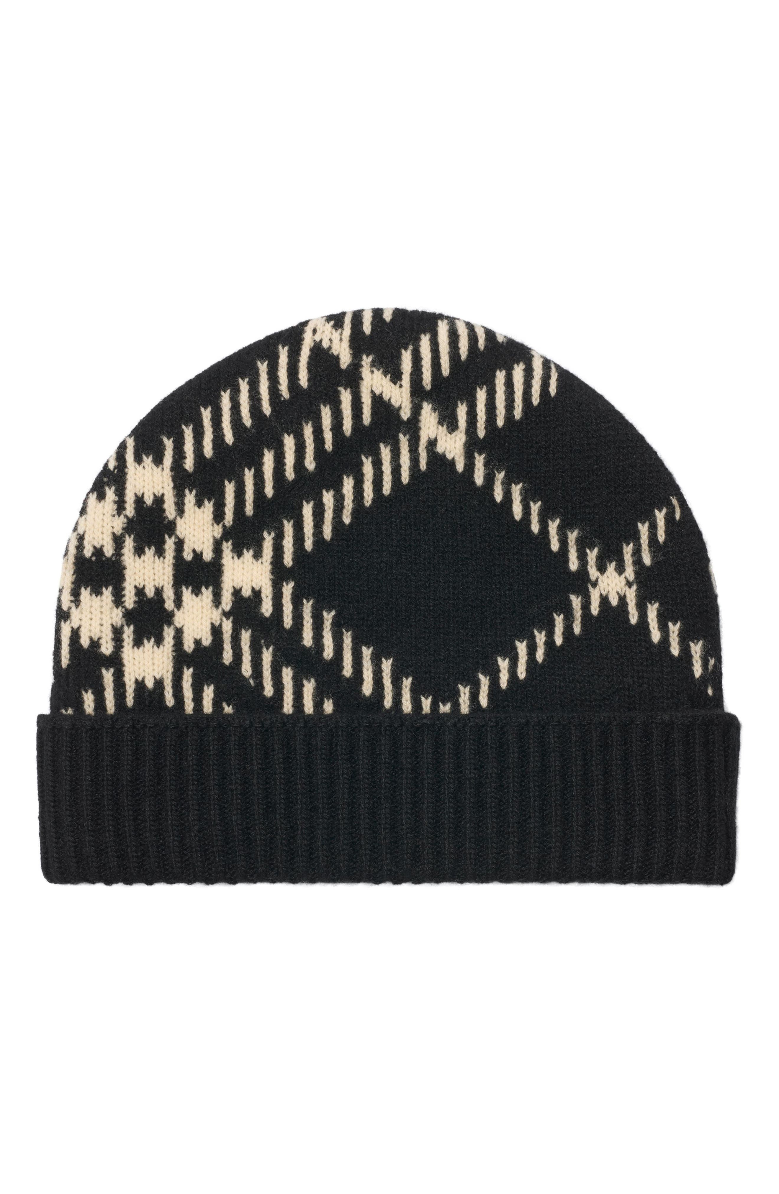 Core Jacquard Burberry Check Cashmere Blend Beanie in Black/Calico at Nordstrom - 2