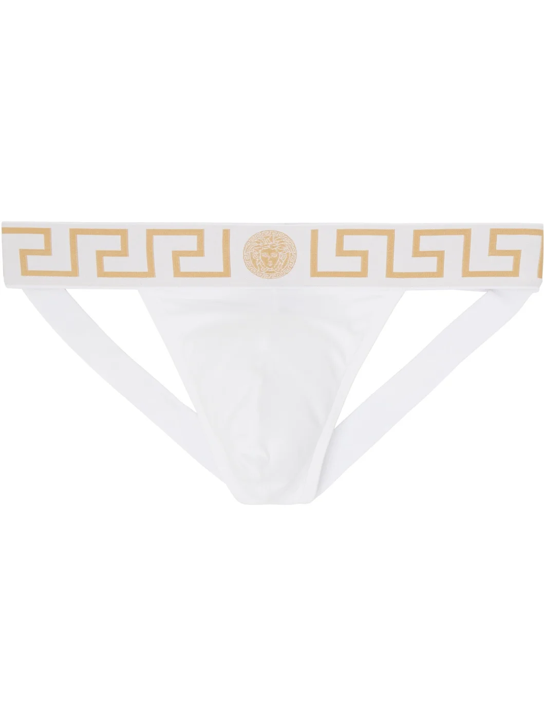 White Greca Border Jockstrap - 1