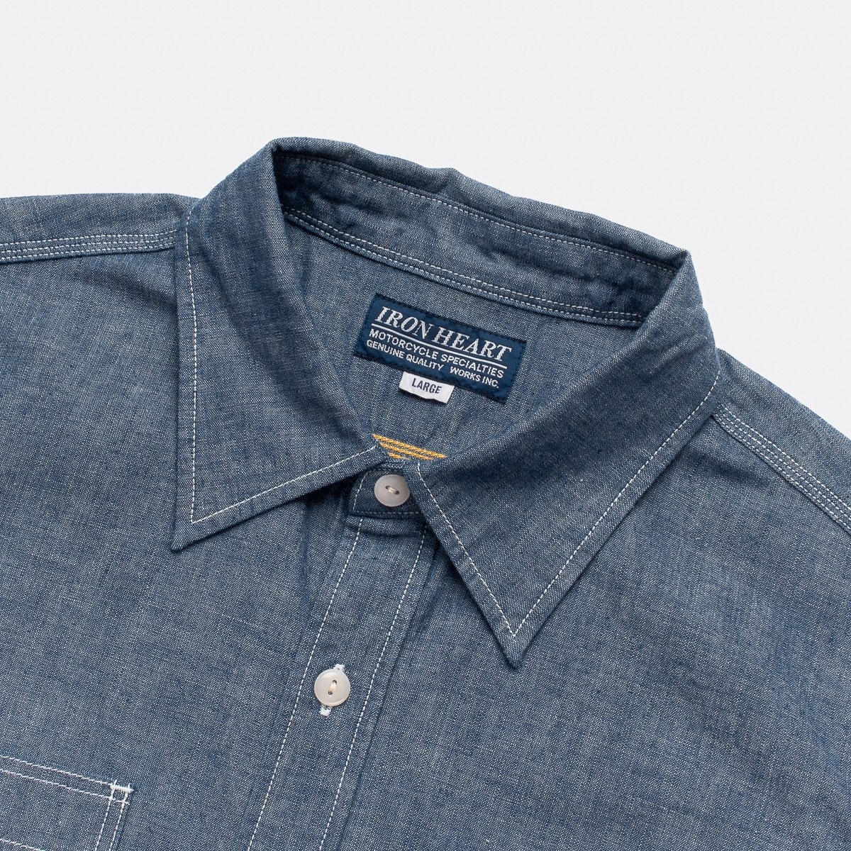 IHSH-285-IND 5.5oz Selvedge Chambray Short Sleeved Work Shirt - Indigo - 5
