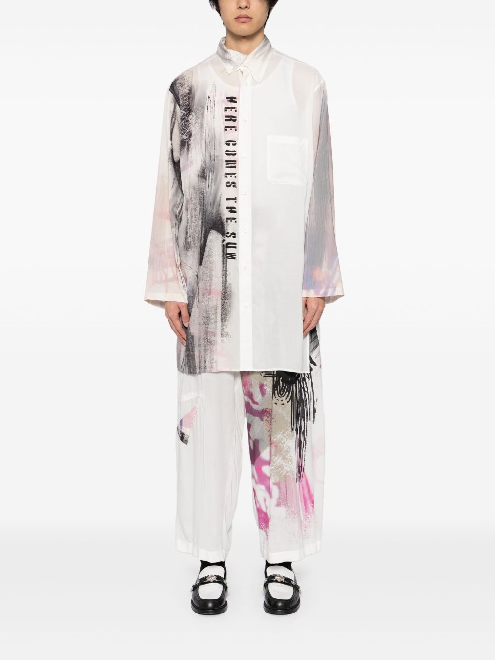 printed asymmetric-collar shirt - 2
