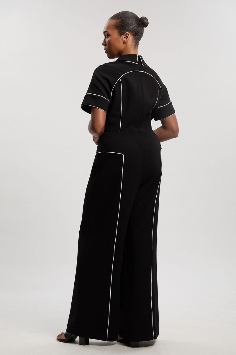 Plus Size Compact Stretch Contrast Tipped Tab Detail Tailored Jumpsuit 3