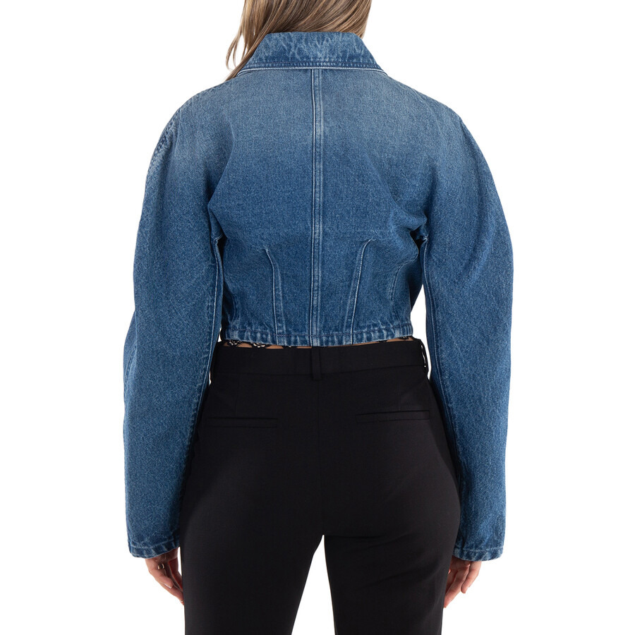 Versace Ladies Medium Blue Cropped Denim Jacket - 5