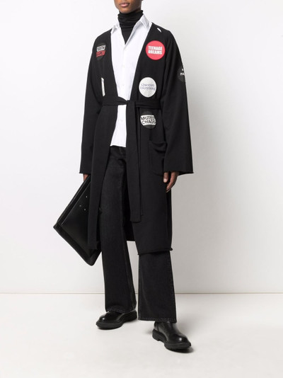 Raf Simons patch-detail tied-waist coat outlook