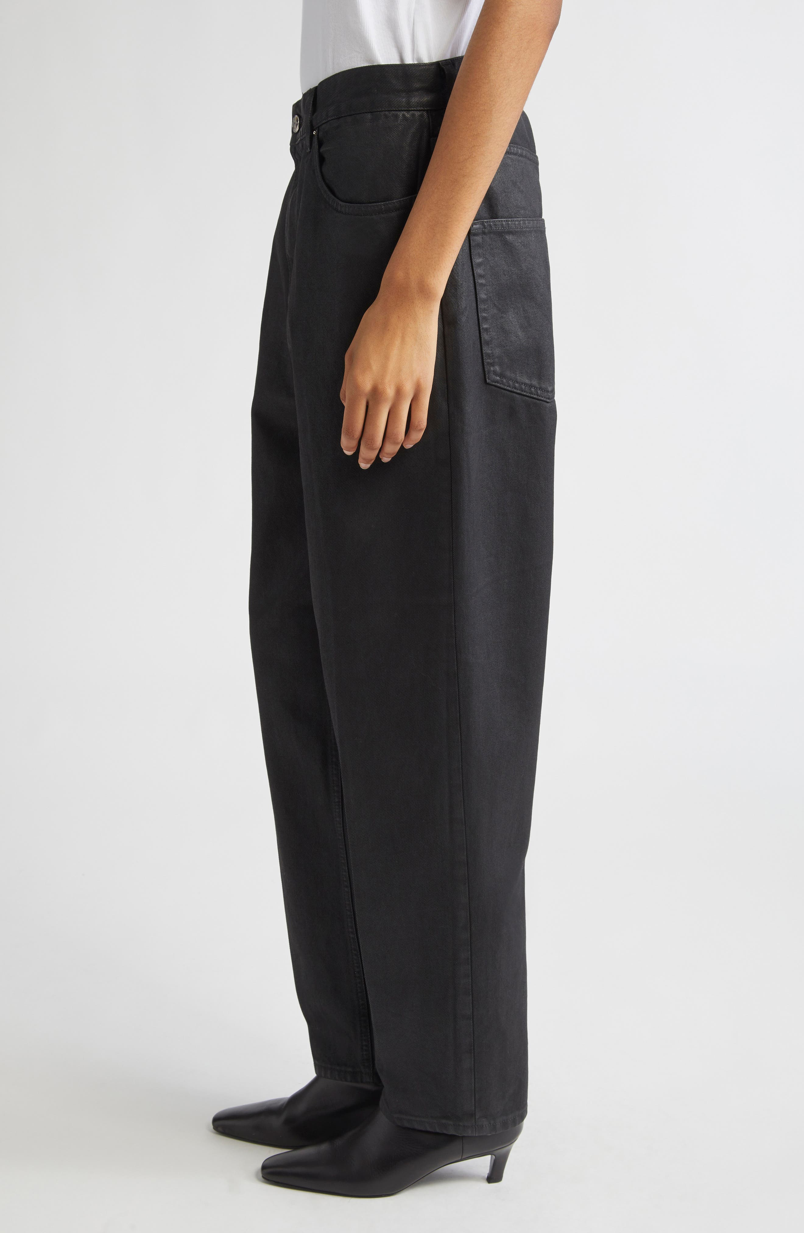TOTEME Coated High Waist Tapered Jeans in Coated Black 207 at Nordstrom - 4