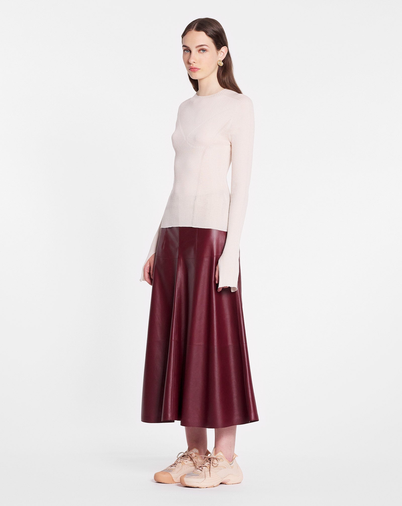ROUND NECK LONG SLEEVE RIBBED TOP IN SILK AND CASHMERE - 3