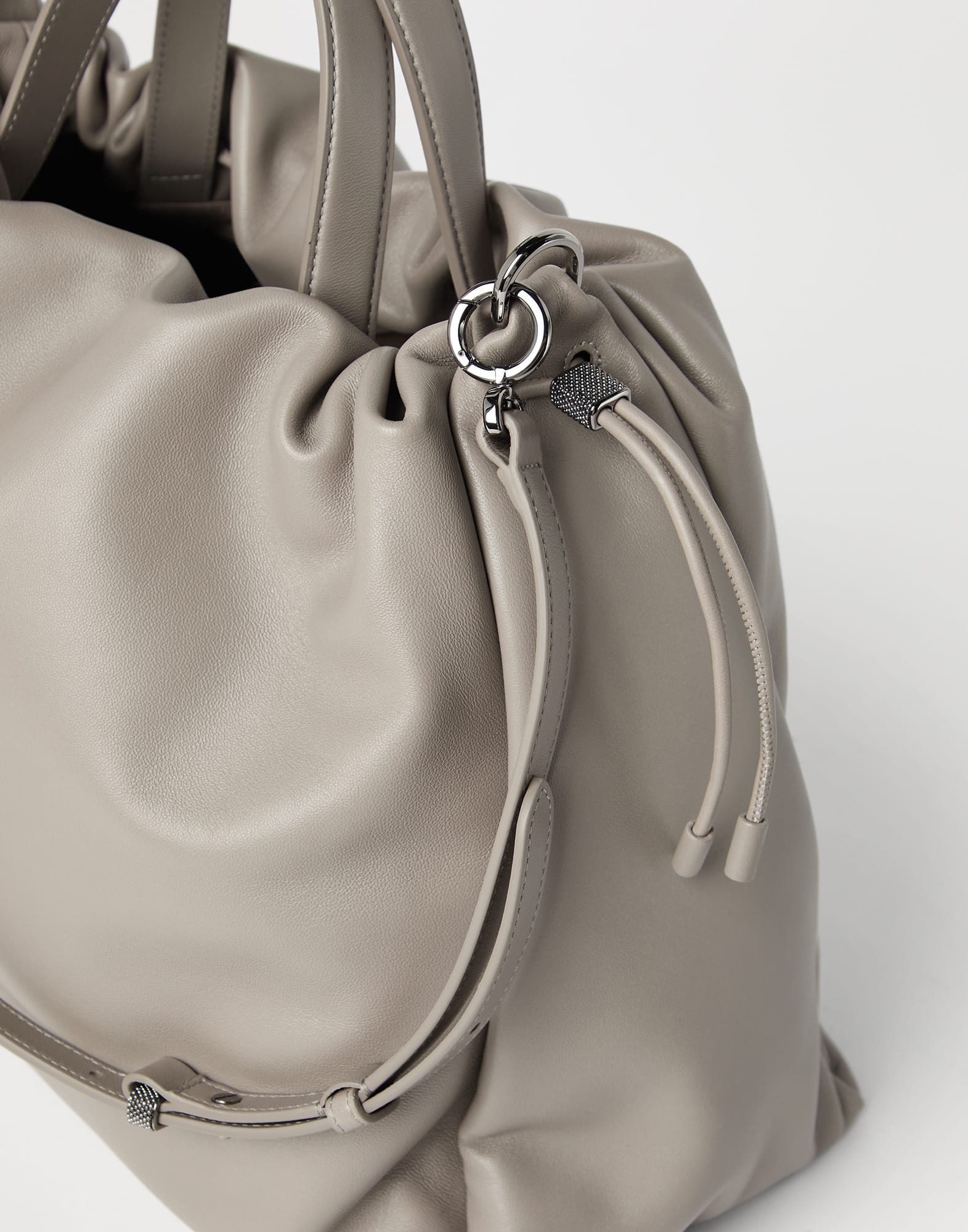 Soft leather large bucket bag with monili - 3