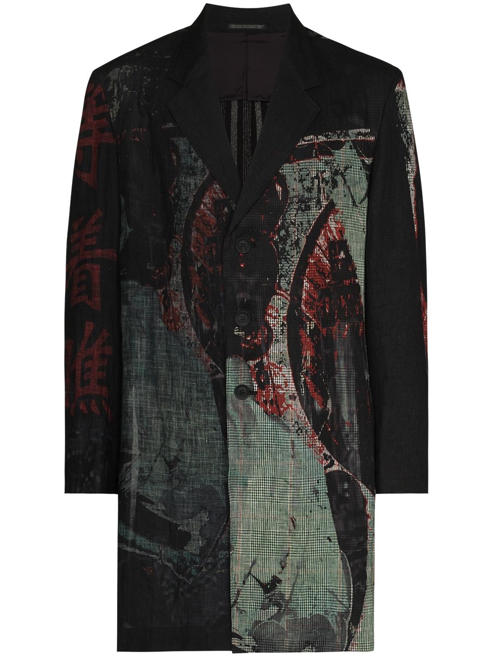 graphic-print linen coat - 1