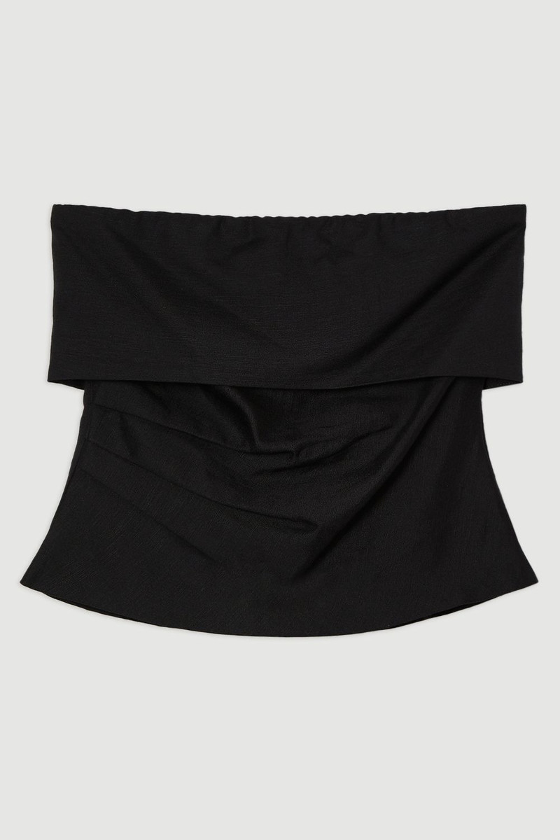 Linen Viscose Woven Bandeau Top With Ruched Side Detail 4