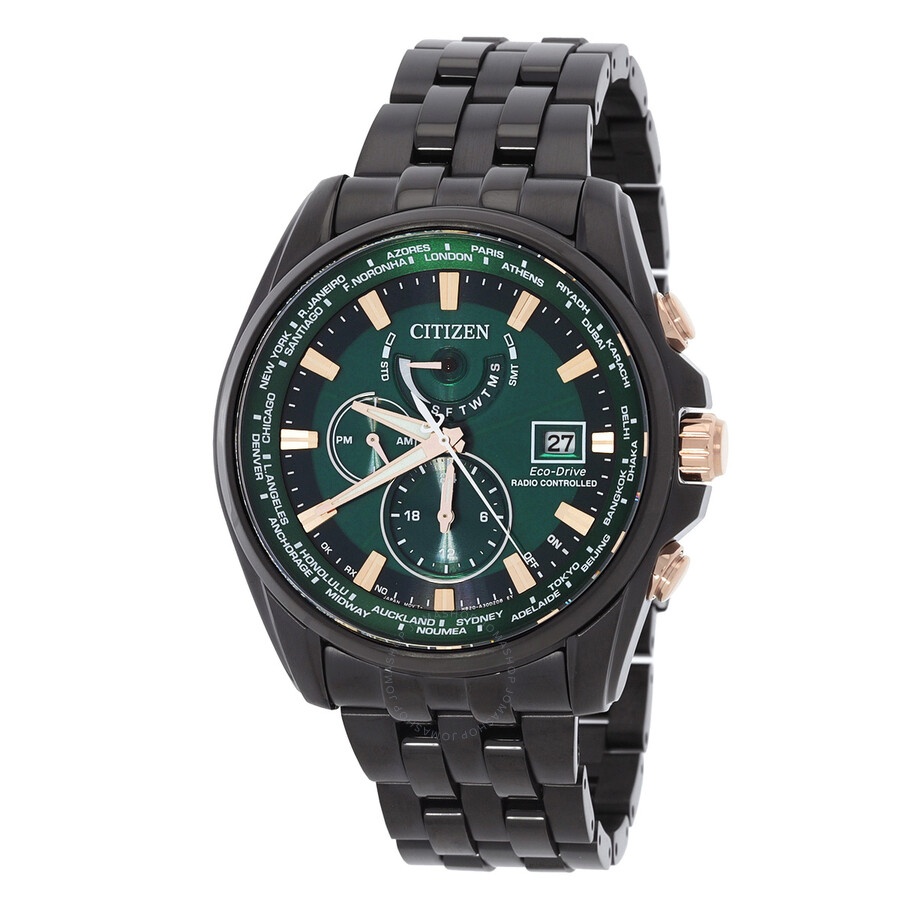 Citizen - Citizen Perpetual Alarm World Time Eco-Drive GMT Green Dial Men's Watch AT9128-87X - 1