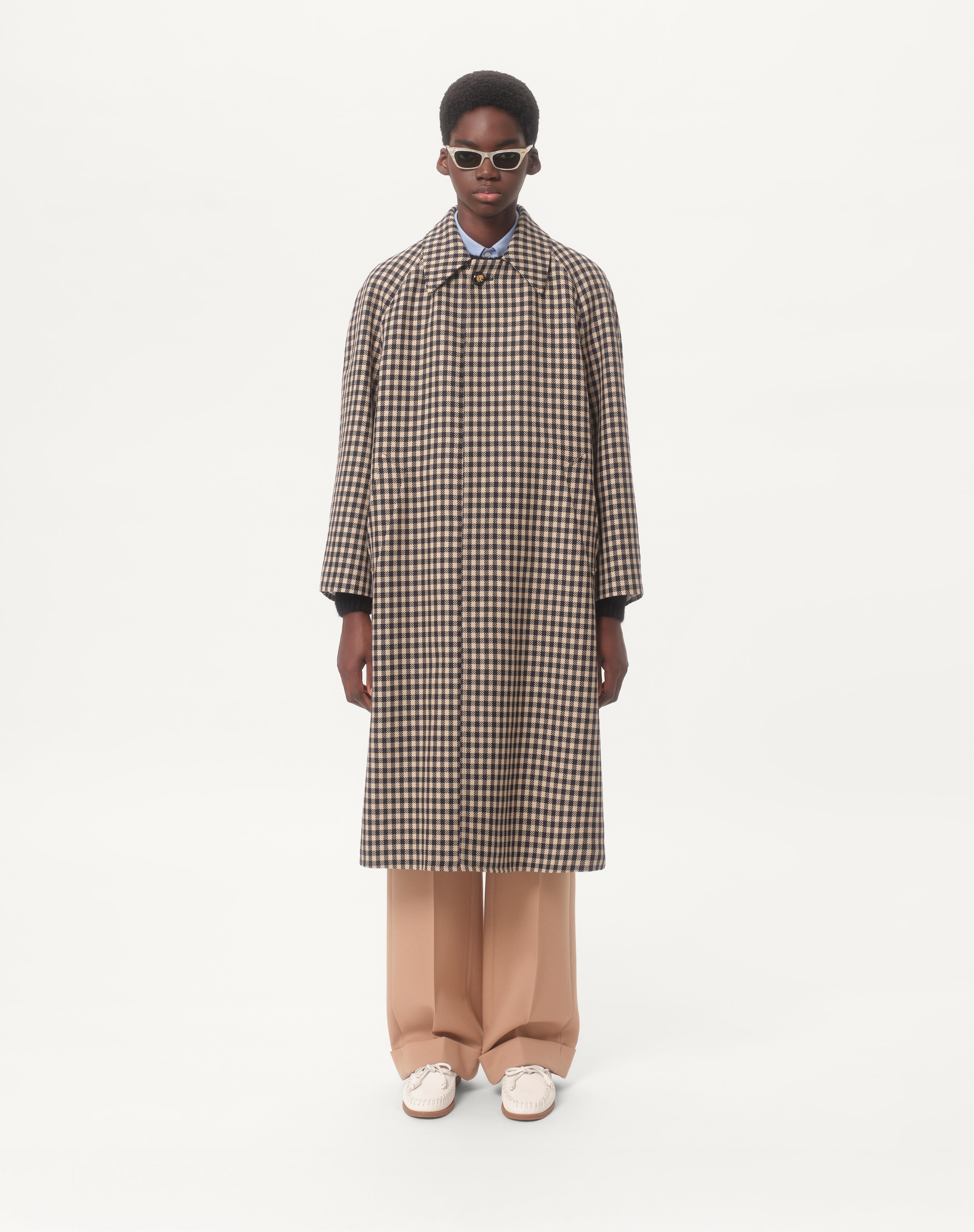 SINGLE-BREASTED COTTON AND WOOL COAT WITH VICHY PATTERN - 4